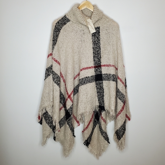 Mystree Sweaters - Mystee plaid poncho One Size